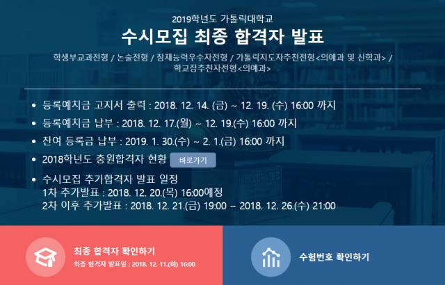 가톨릭대학교 수시 최종 합격자 발표