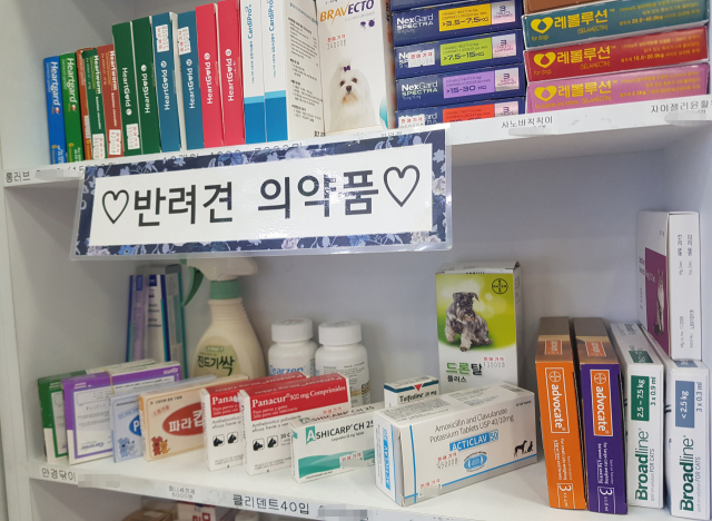 약국에 반려동물용 상비약이 전시되어 있다. 강민호 기자