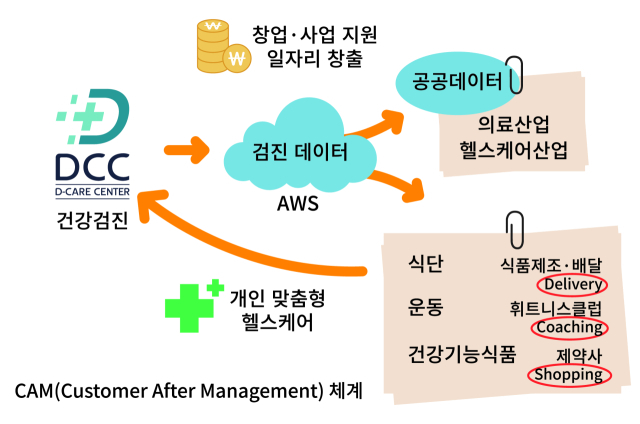 디케어센터의 맞춤형건강관리솔루션(CAM) 체계도. 경일대 제공